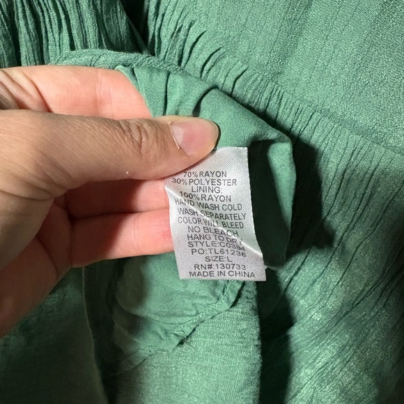 Umgee Boho Embroidered Floral Dress Green Tiered Flowy 3/4 Bell Sleeve Size L - Picture 5 of 10